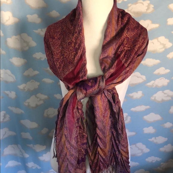 Fringed paisley scarf purple and magenta |‎ one size - Picture 2 of 7